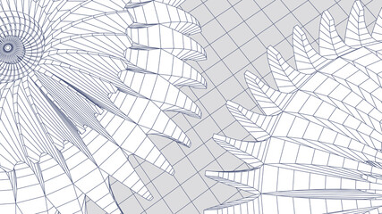 Abstract technology background with gears or cog wheels scheme or blueprint in perspective view