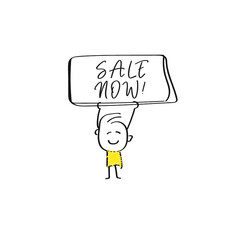 vector of man holding placard of SALE NOW!