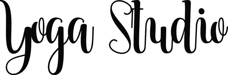 Fototapeta premium Yoga Studio Handwritten Font Calligraphy Black Color Text on White Background