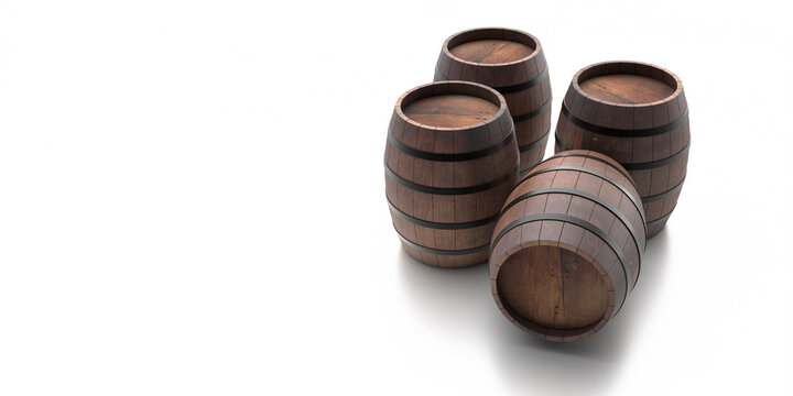 Wooden barrels isolated on white background 3d illustration