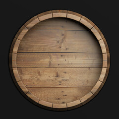 Wooden barrel top view isolated on black background 3d illustration