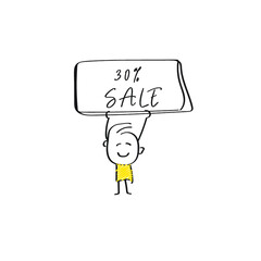 vector of man holding placard of 30% SALE
