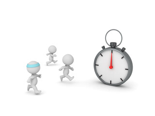 3D Characters running towards stopwatch