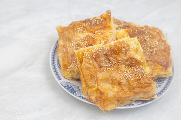 Serbian cheese pie Gibanica served on the plate