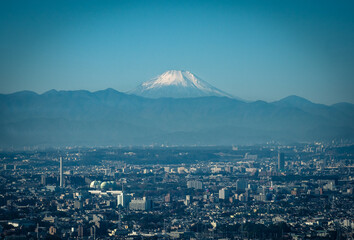 Mount Fuji is seen from Tokyo on a clear day.