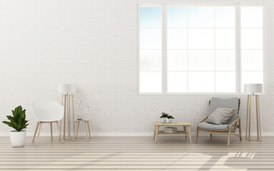 Empty room in house.White room with chair in living area . modern interior design. -3d rendering