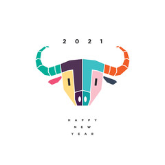 2021 logo design. Metal ox horoscope sign. New year symbol. Chinese horoscope sign. Color cute buffalo head logo, abstract bull head logo vector.