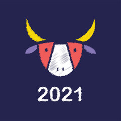 2021 logo design. Metal ox horoscope sign. New year symbol. Chinese horoscope sign. Color cute buffalo head logo, abstract bull head logo vector.