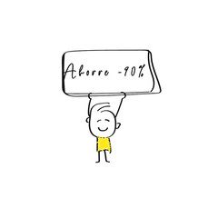 vector of man holding placard of Ahorre -90%