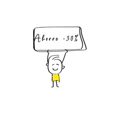 vector of man holding placard of Ahorre -30%