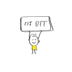 vector of man holding placard of 25% OFF