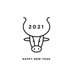 Image of a bull's head. Logo Simula 2021 the year of the metal bull. Black line art head bull simple logo for Hew Year. White isolated background.