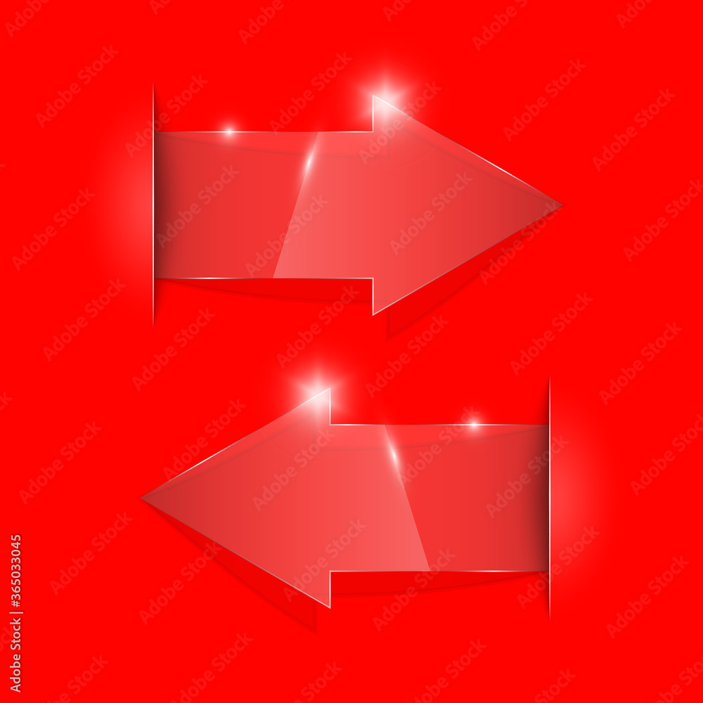 Aufkleber Transparent arrow banners set. Direct glassy shape. Abstract arrows Background. Business infographic presentation diagram. Section compare service. down arrow trend. Paper index. Exact pointer