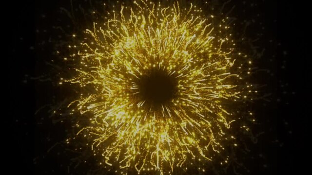 fireworks in the night sky, explosion of gold particles on a black background, firework animation