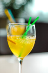 One cool orange drink on the heat summer day.