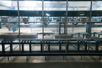 Factory for production of ceramic tiles. Conveyor line for ceramic tile at heavy plant