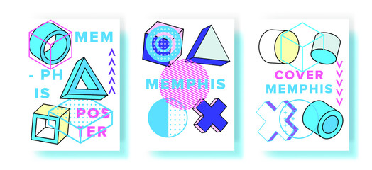 Abstract geometric posters in neo-memphis retro style. Minimalistic trendy covers for music or fashion event.