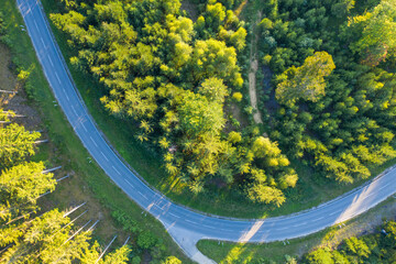 Aerial view of German Forest and Road / Highway