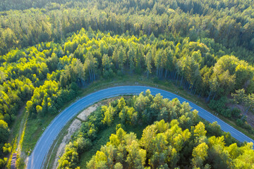Aerial view of German Forest and Road / Highway