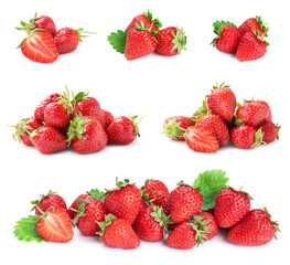 Set of delicious ripe strawberries on white background
