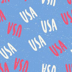 USA flag colors. Retro pattern for print design. Cartoon vector illustration. Romantic seamless texture design. Hand drawn calligraphy lettering vector illustration.