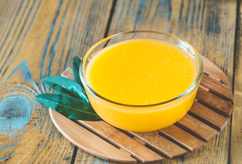 Glass bowl of lemon curd