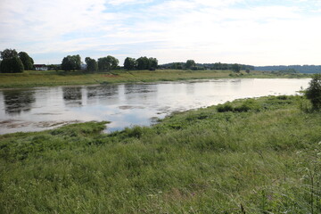 Sunny day on the river in the countryside
