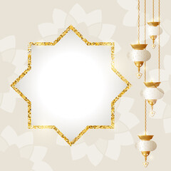 Islamic holidays vector illustration golden template with lanterns
