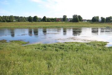 Sunny day on the river in the countryside