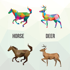 HORSE AND DEER ILLUSTRATION WITH POLYGONAL GEOMETRIC STYLE