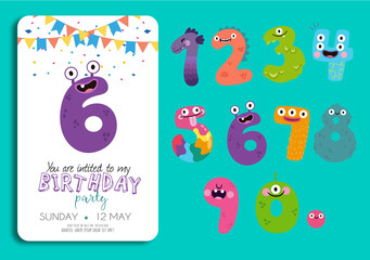 Set of happy birthday greeting card number set for kids