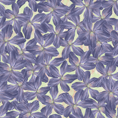 Purple nad drawn flowers seamless raster pattern. Painterly surface print design for fabrics, stationery, scrapbook paper, packaging. gift wrap, and textiles.