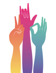 rock and one sign with hands design of People arm finger person learn communication healthcare theme Vector illustration