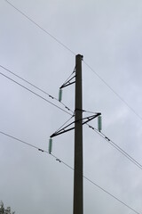 Power lines on a summer day in the village