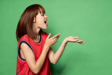 Fototapeta premium Woman on isolated background free place model free place