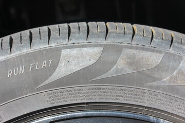 Close up of a run flat tire sidewall © hanjosan