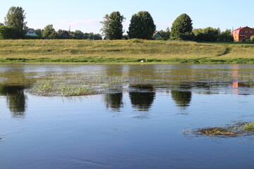 Sunny day on the river in the countryside