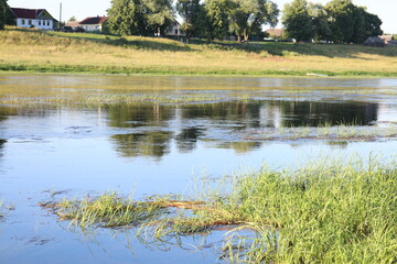 Sunny day on the river in the countryside
