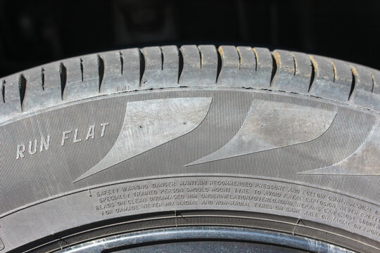 Close up of a run flat tire sidewall