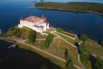 Obraz premium Aerial view of the beautiful medieval Lacko castle located in Swedish province of Vastergotland.