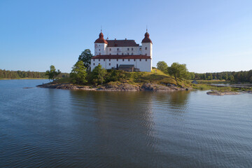 Fototapeta na wymiar Aerial view of the beautiful medieval Lacko castle located in Swedish province of Vastergotland.