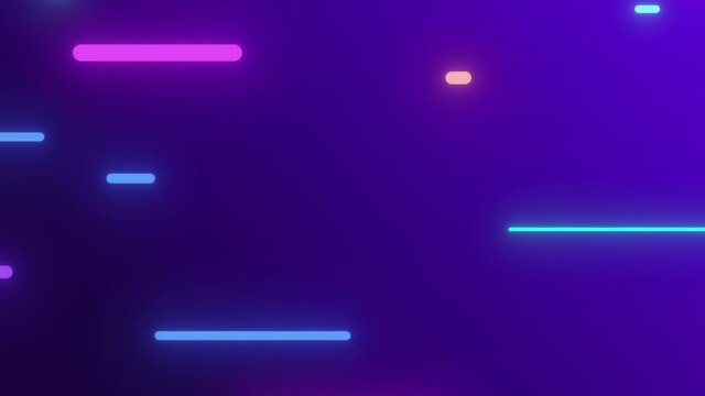 2D animation of glowing horizontal lines streaming across the screen. Deep blues and vibrant purples make this a great seamless loop abstract background. 