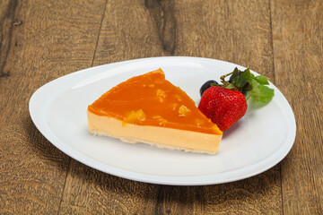 Cheesecake with apricot served strawberry