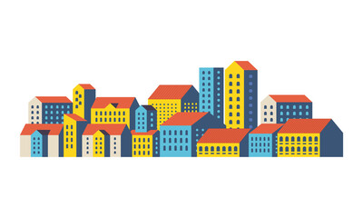 Yellow blue and orange city buildings design, Abstract geometric architecture and urban theme illustration