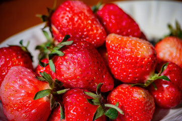 Close up shot of many strawberries