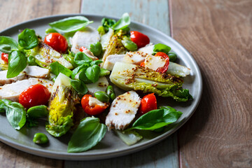 Roast chicken and grilled little gem salad with mustard dressing
