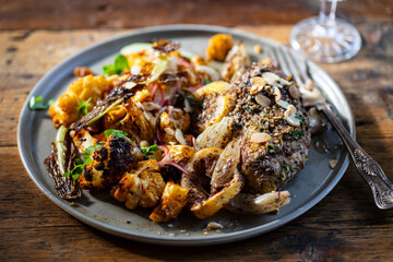 Roast cauliflower salad with lemon and zaatar chicken