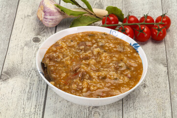 Caucasian Kharcho soup with beef meat
