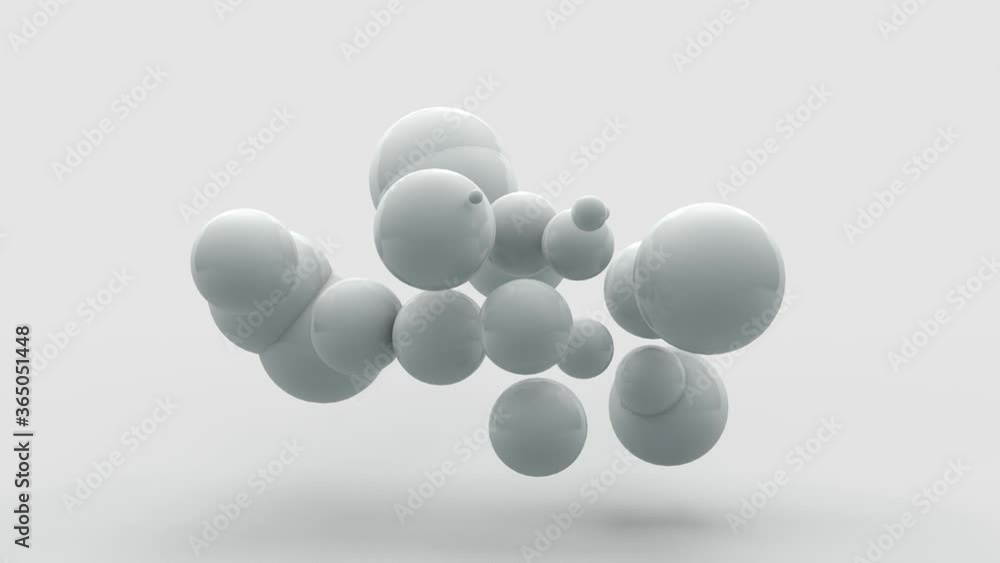 Poster abstract 3d animation of a white cube that splits into many small cubes in zero gravity. cubes turn 