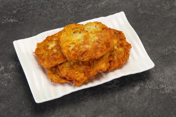 Roasted potato pancakes in the bowl